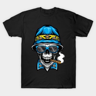 smoking skull wearing bucket hat T-Shirt